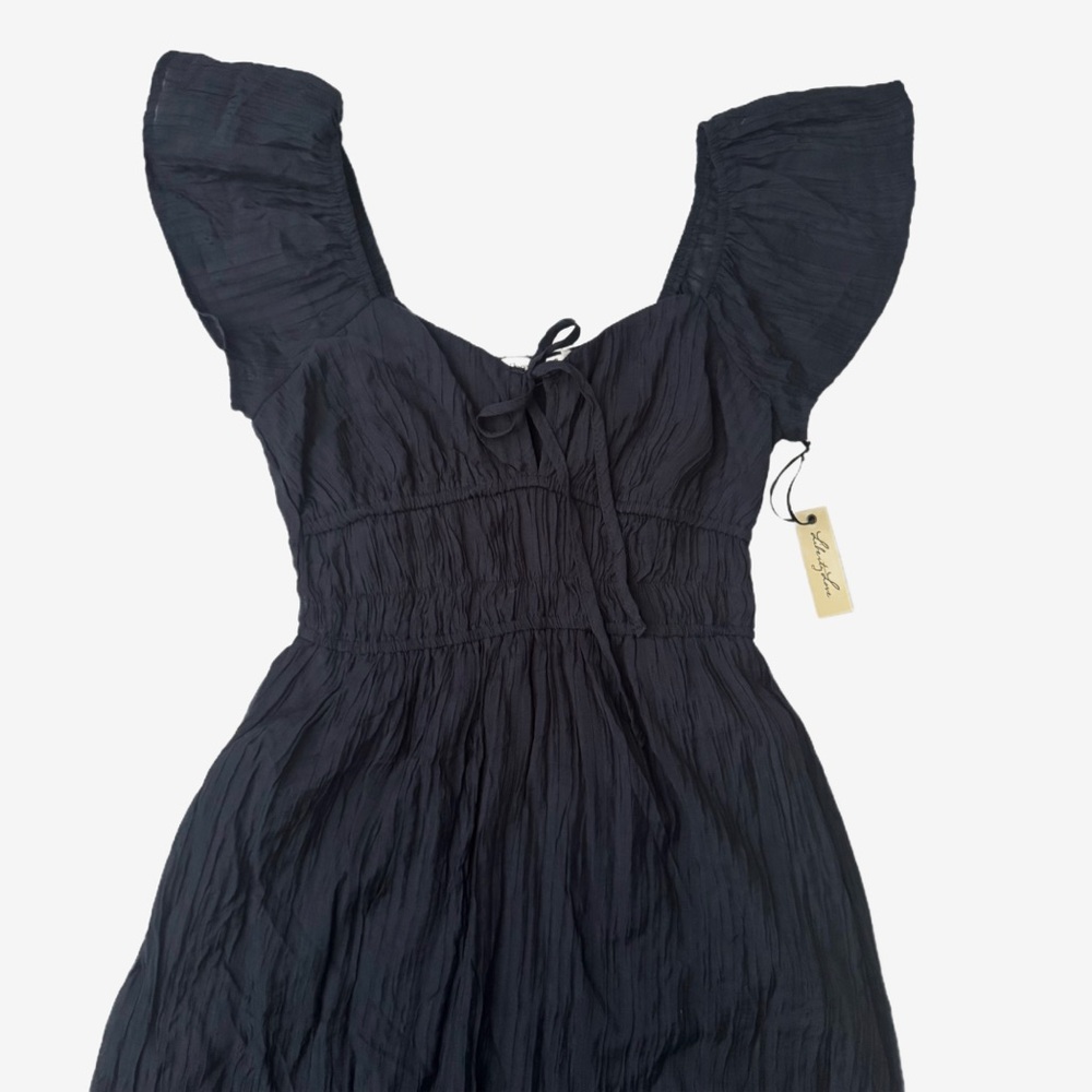 Liberty Love Flutter Sleeve Smocked Waist Midi Dress Navy Womens M